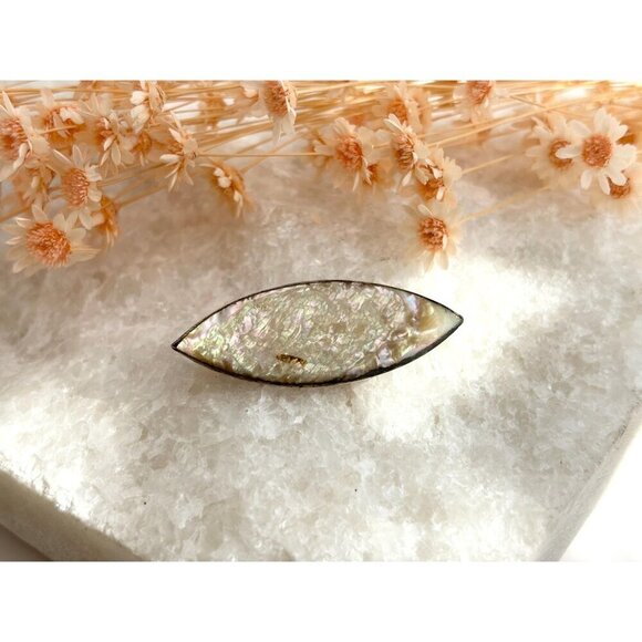 Mother of Pearl Marquise Vintage Sterling Silver Abalone Mini Victorian Brooch - Picture 2 of 9